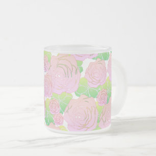 Light Pink Roses Frosted Glass Coffee Mug