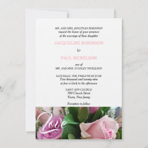 Light Pink Roses Love Wedding Invitation