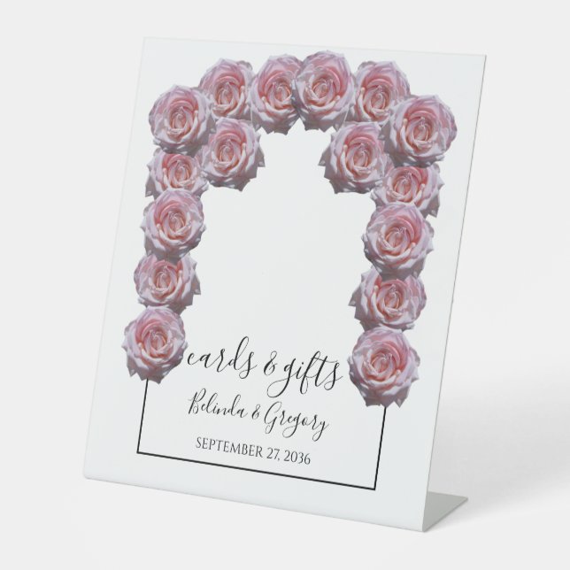 Light Pink Roses Wedding Cards & Gifts Pedestal Sign (Front)