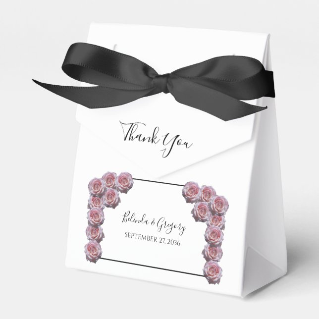 Light Pink Roses Wedding  Favour Box (Front Side)