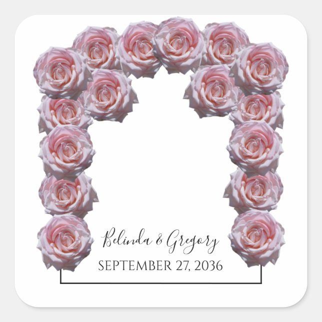 Light Pink Roses Wedding Square Sticker (Front)