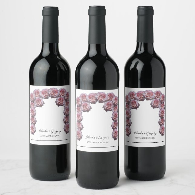 Light Pink Roses Wedding Wine Label (Bottles)