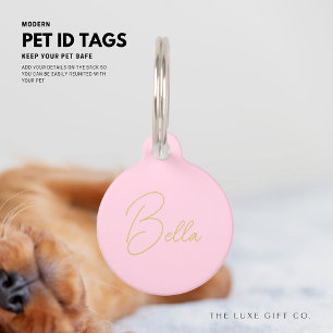 Light Pink Round Pet Tag with Script Name