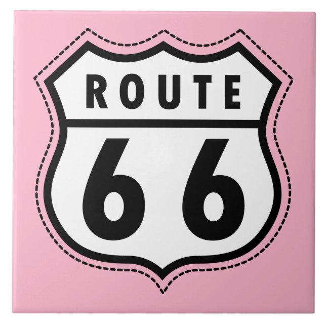 Light Pink Route 66 Road Sign Tile (Front)