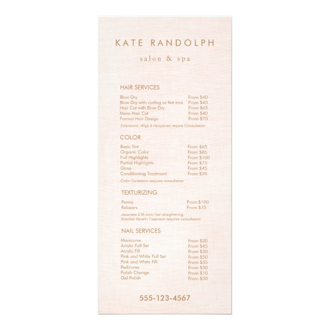 Light Pink Salon Spa Price List Service Menu (Front)