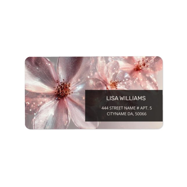 Light Pink Shiny Metallic Flower  Business Card Label (Front)