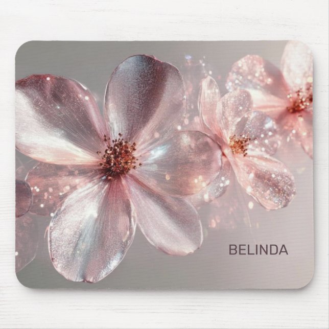 Light Pink Shiny Metallic Flower  Business Card Mouse Mat (Front)