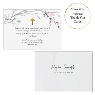 Light Pink Silver Gray Flower Branch Funeral       Thank You Card