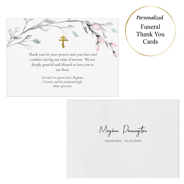 Light Pink Silver Gray Flower Branch Funeral       Thank You Card (Creator Uploaded)