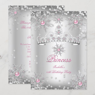 Light Pink Silver Winter Wonderland party Invitation