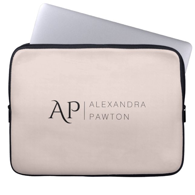 Light Pink Simple Minimalist Personalised Laptop Sleeve (Front)