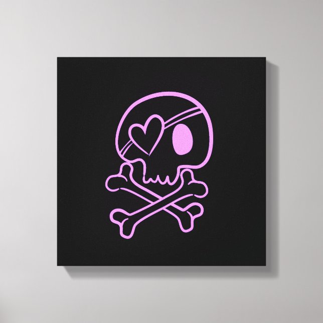 Light Pink Skull & Crossbones with Heart Eyepatch Canvas Print (Front)