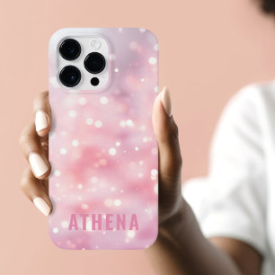 Light pink sparkling glitter bokeh name trendy Case-Mate iPhone 14 pro max case