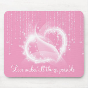Light Pink Sparkly White Heart Mouse Pad