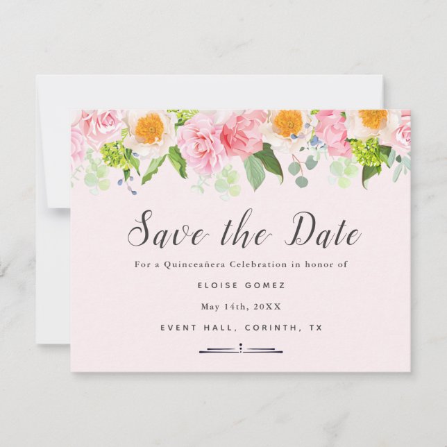 Light Pink Spring Quinceañera Save the Date Card (Front)