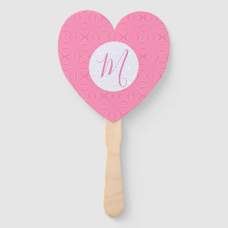 Light Pink Squiggly Squares Personal Initial Heart Hand Fan
