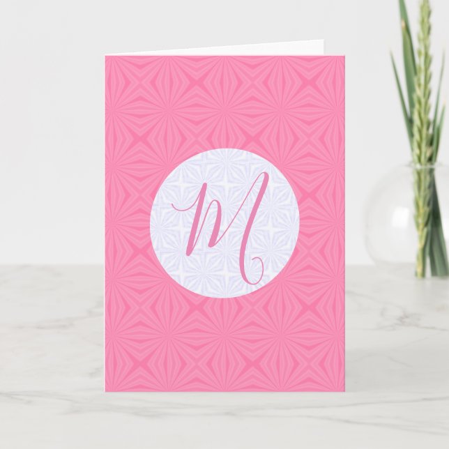 Light Pink Squiggly Squares Personalise Initial  Card (Front)
