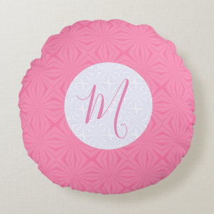 Light Pink Squiggly Squares Personalise Initial Round Cushion
