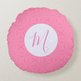 Light Pink Squiggly Squares Personalise Initial Round Cushion