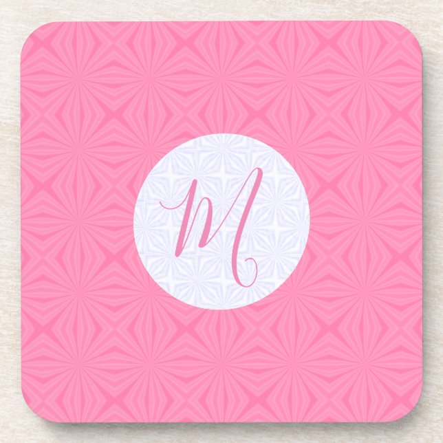 Light Pink Squiggly Squares Personalised Initial  Coaster (Front)