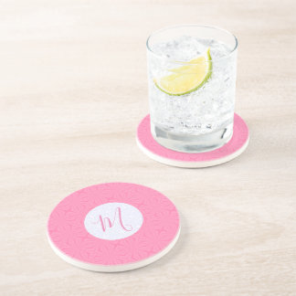 Light Pink Squiggly Squares Personalised Initial Coaster