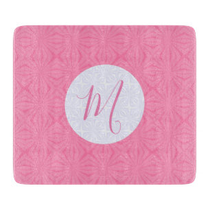 Light Pink Squiggly Squares Personalised Initial Cutting Board