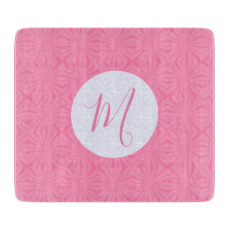 Light Pink Squiggly Squares Personalised Initial Cutting Board