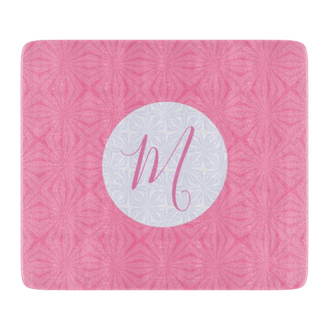Light Pink Squiggly Squares Personalised Initial  Cutting Board (Front)