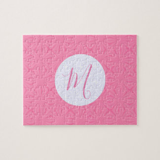 Light Pink Squiggly Squares Personalised Initial  Jigsaw Puzzle