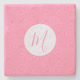 Light Pink Squiggly Squares Personalised Initial  Stone Coaster