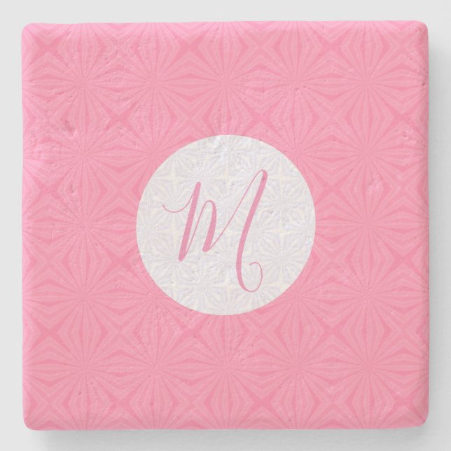 Light Pink Squiggly Squares Personalised Initial  Stone Coaster (Front)