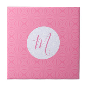 Light Pink Squiggly Squares Personalised Initial  Tile