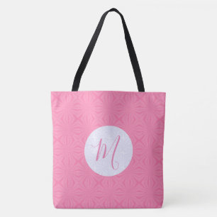 Light Pink Squiggly Squares Personalised Initial  Tote Bag