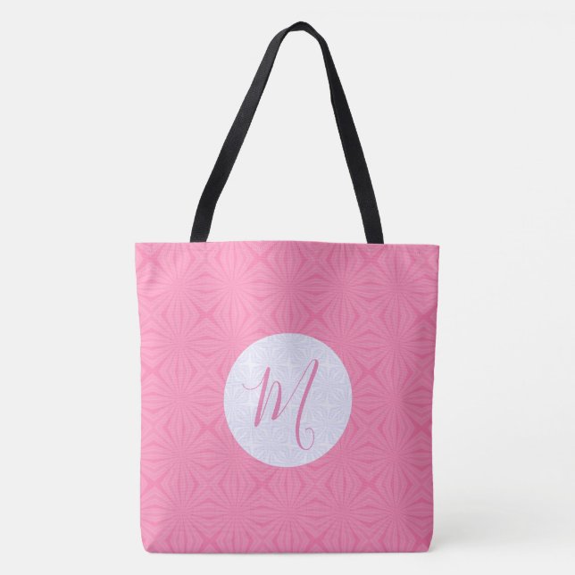 Light Pink Squiggly Squares Personalised Initial  Tote Bag (Front)