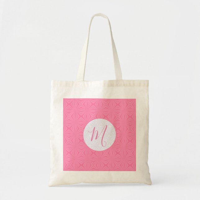 Light Pink Squiggly Squares Personalised Initial Tote Bag (Front)