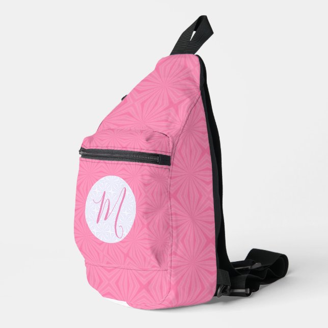 Light Pink Squiggly Squares Personalized Initial Sling Bag (Right Corner)