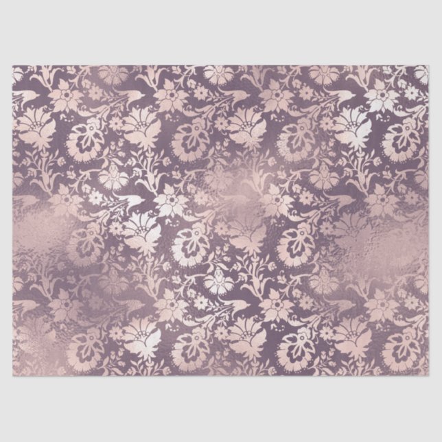Light Pink Stencil Flowers on Lavender Decoupage Tissue Paper (Front)