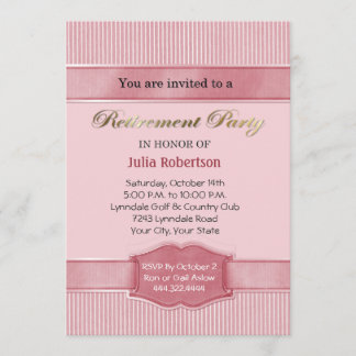 Light Pink Stripe Retirement Party Invitations