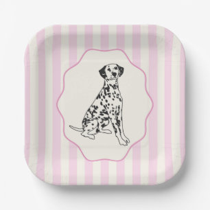 Light Pink Stripes and Black Dalmatian Paper Plate