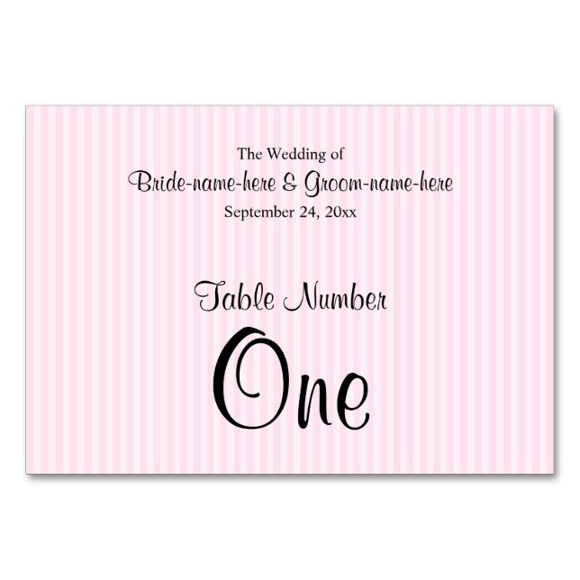 Light Pink Stripes Wedding Table Number (Front)