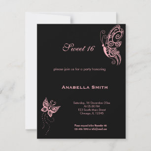 Light Pink Sweet 16 Butterflies Invitation
