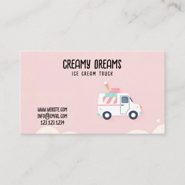 Light Pink Sweet Ride Ice Cream Van Business Card (Front)