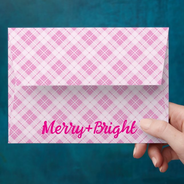 Light pink tartan Christmas holidays Merry Bright  Envelope (Hand)