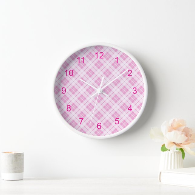 Light pink tartan Christmas holidays pattern Clock (Home)