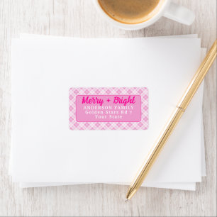 Light pink tartan Merry Christmas holidays Label