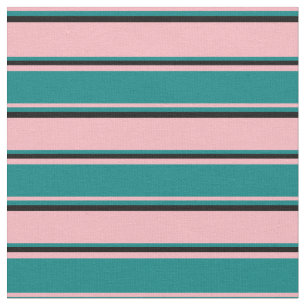 Light Pink, Teal & Black Coloured Stripes Fabric