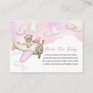 Light Pink Teddy Bear Aeroplane Books for Baby Enclosure Card