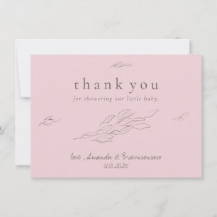 Light Pink Thank You Hand-Drawn Leaves Elegant Card