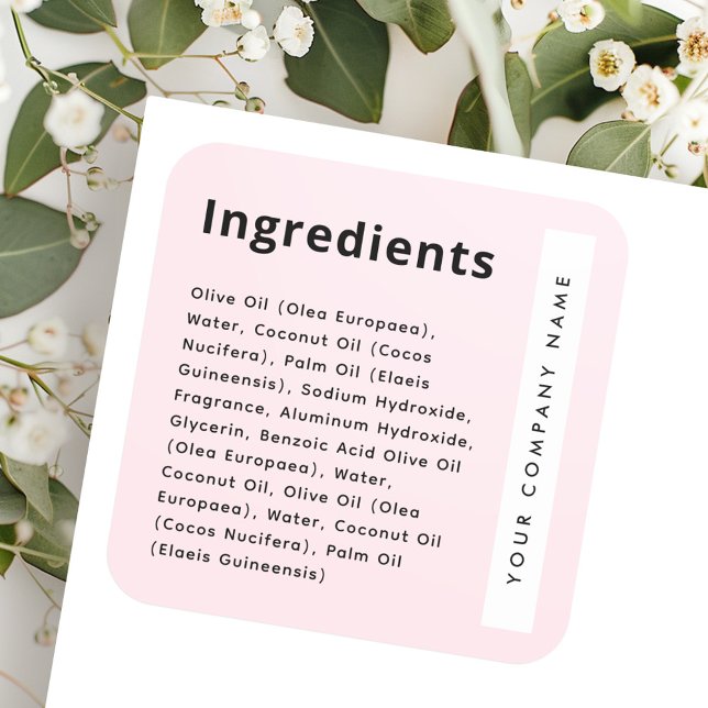 Light pink trendy ingredient product square sticker (Light pink trendy ingredient product square sticker label)
