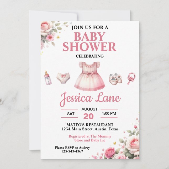 Light Pink Tutu Girl Baby Shower Invitation (Front)